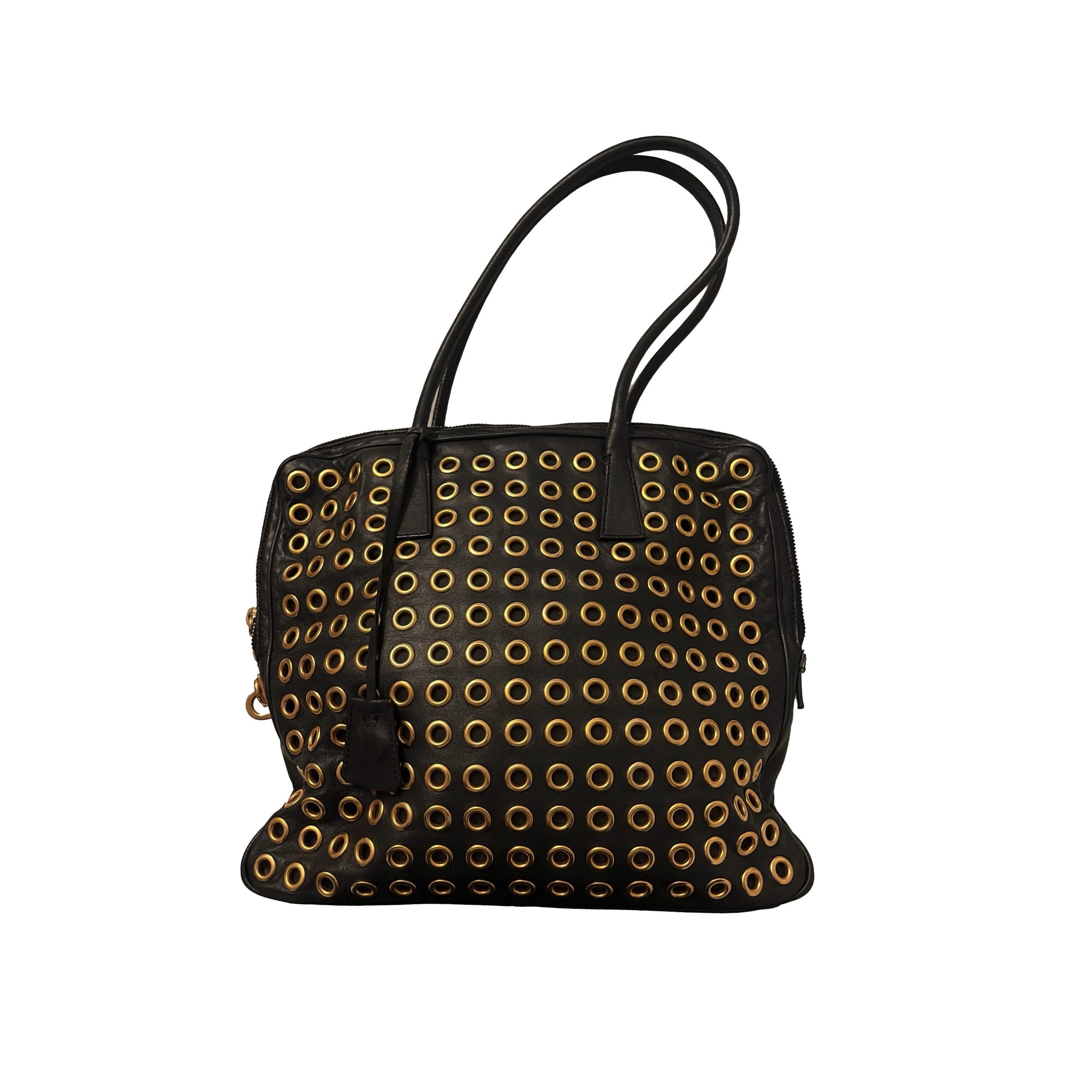 Prada Black Grommet Logo Shoulder Bag - Handbags