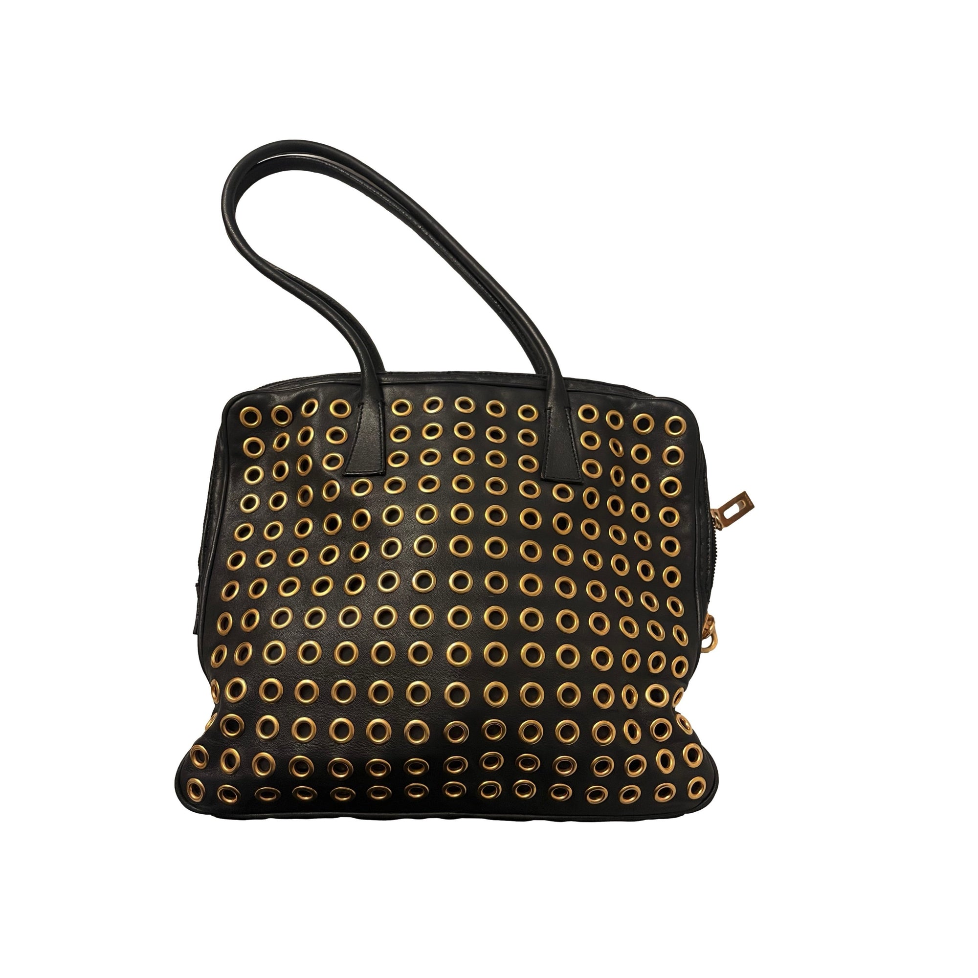 Prada Black Grommet Logo Shoulder Bag - Handbags
