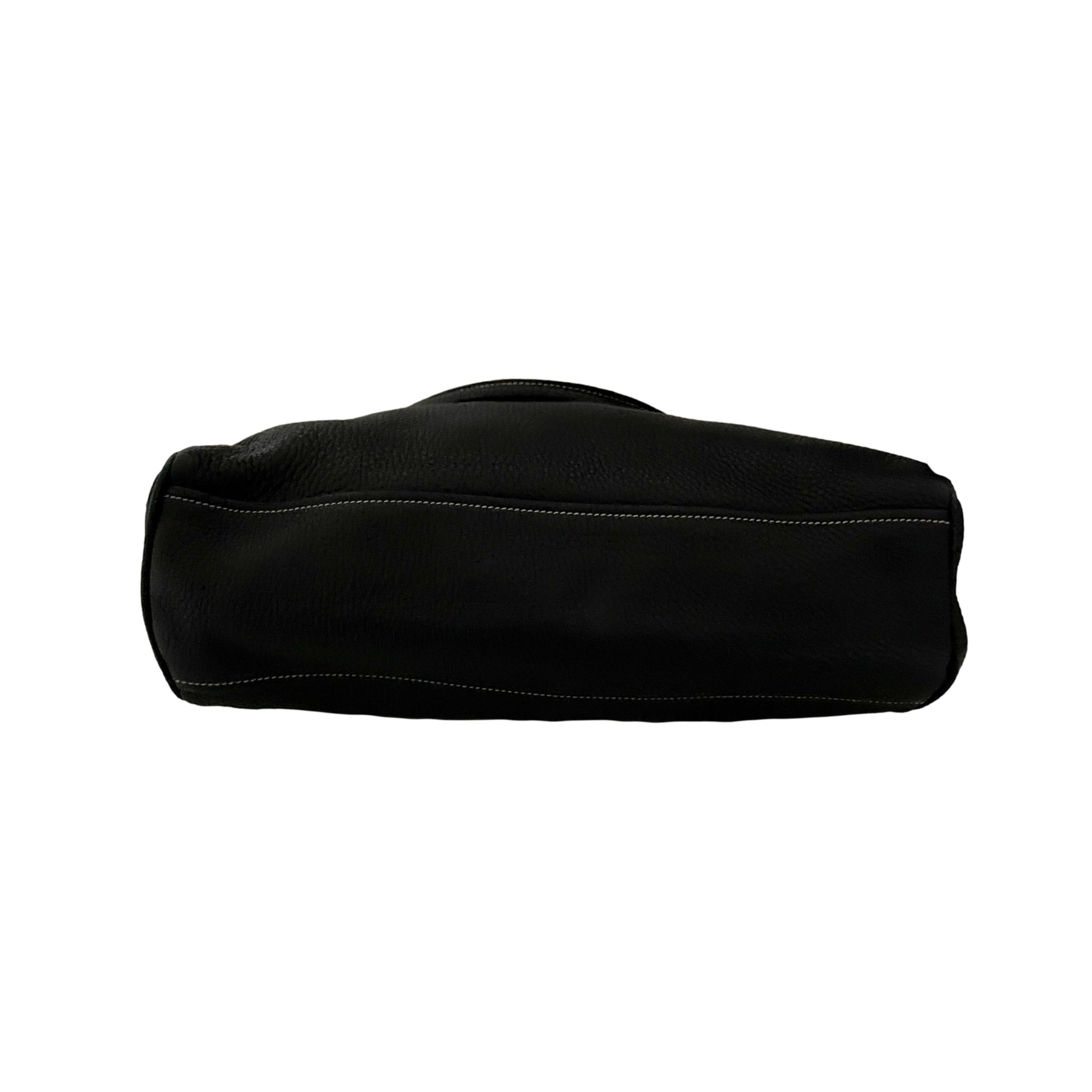 Prada Black Leather Logo Hobo Shoulder Bag - Handbags