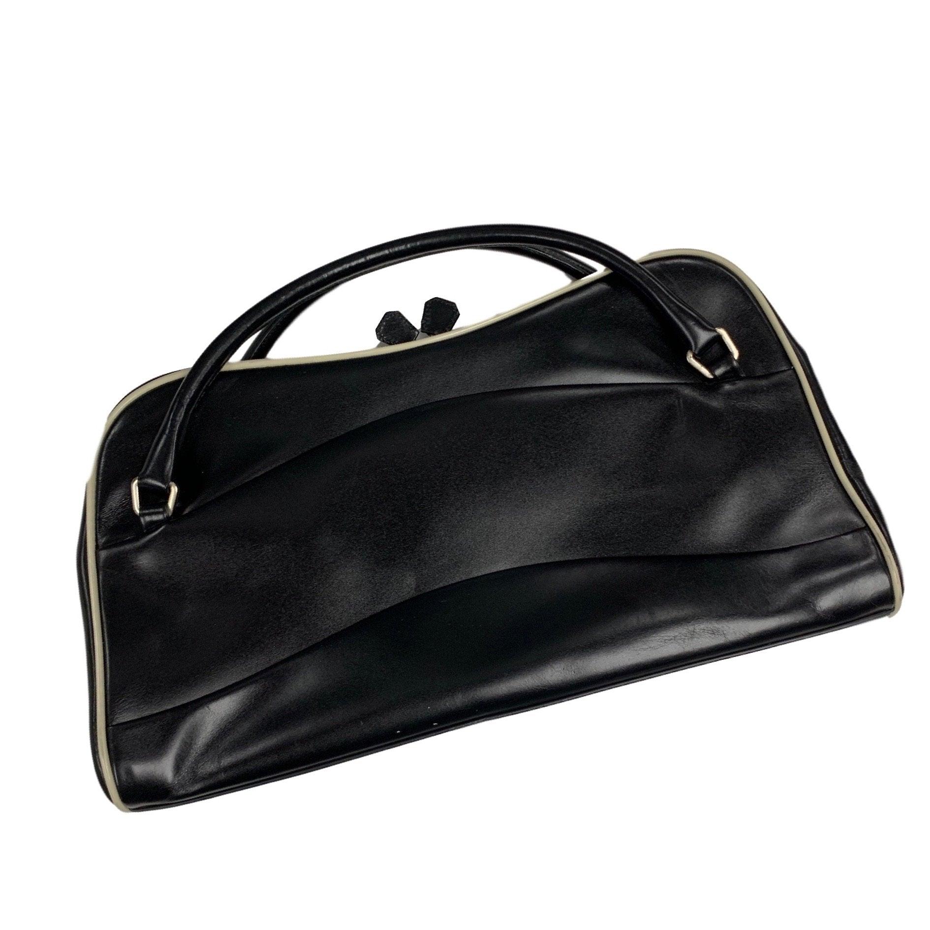 Prada Black Leather Top Handle Clutch Bag - Handbags