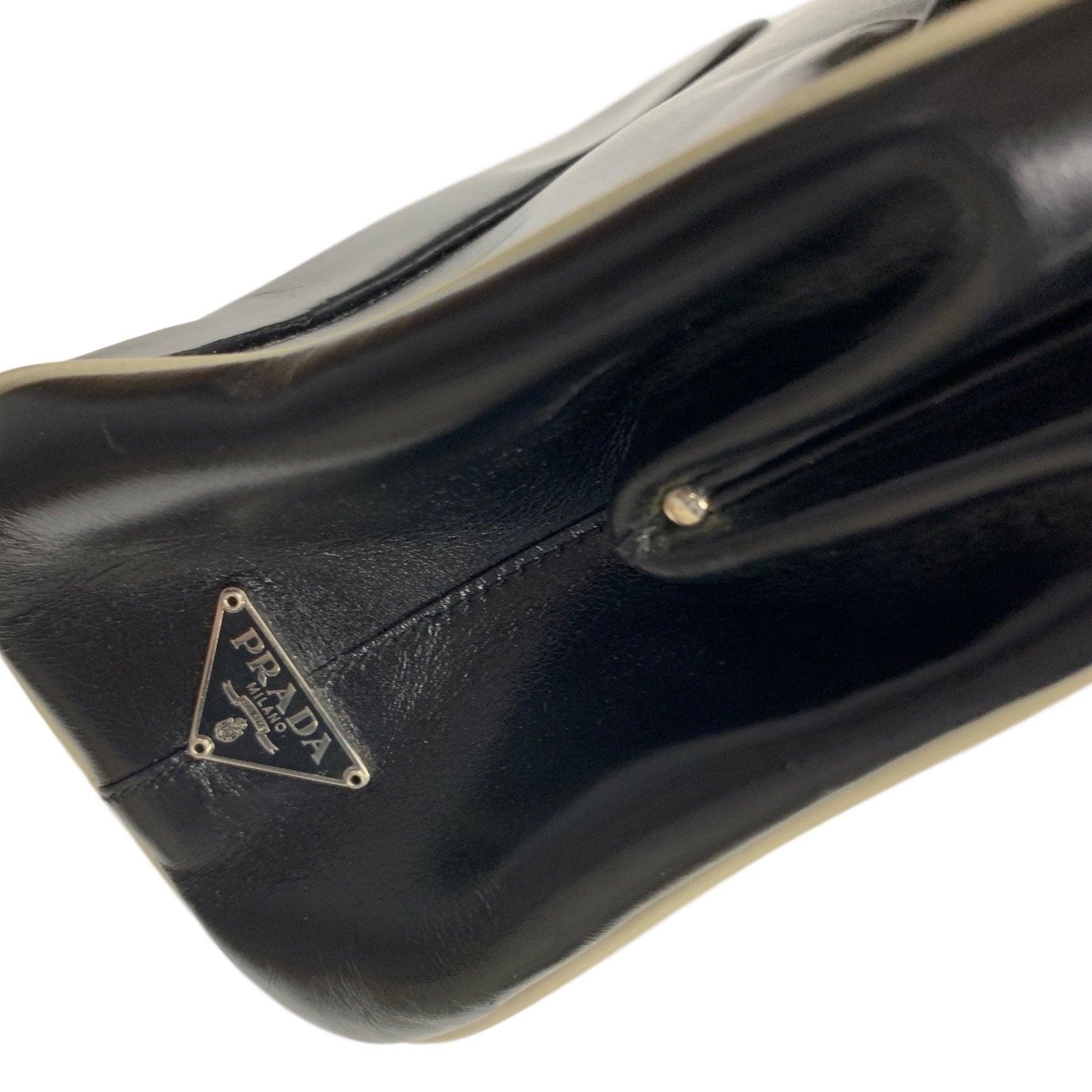Prada Black Leather Top Handle Clutch Bag - Handbags