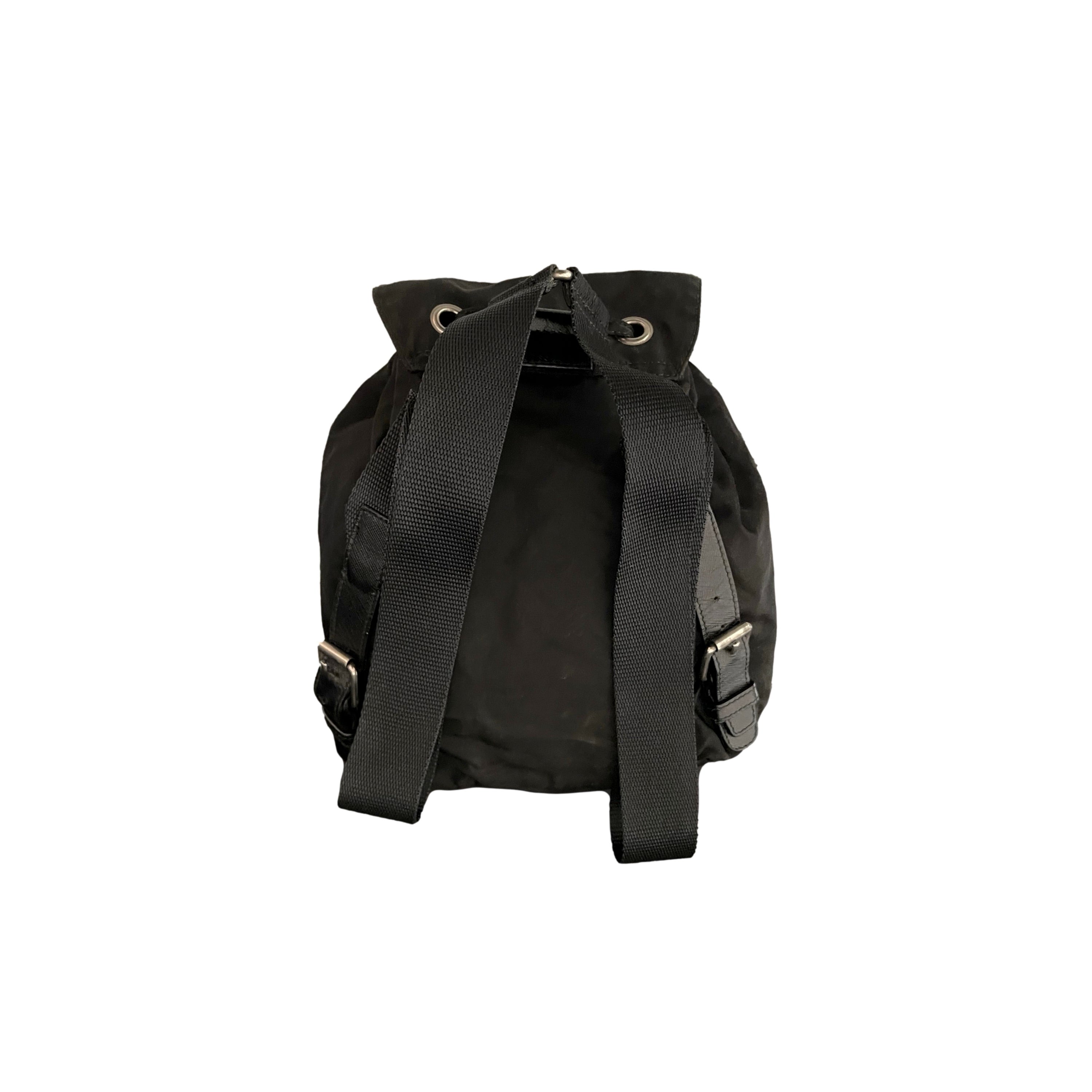 Treasures of NYC Prada Black Logo Mini Drawstring Backpack