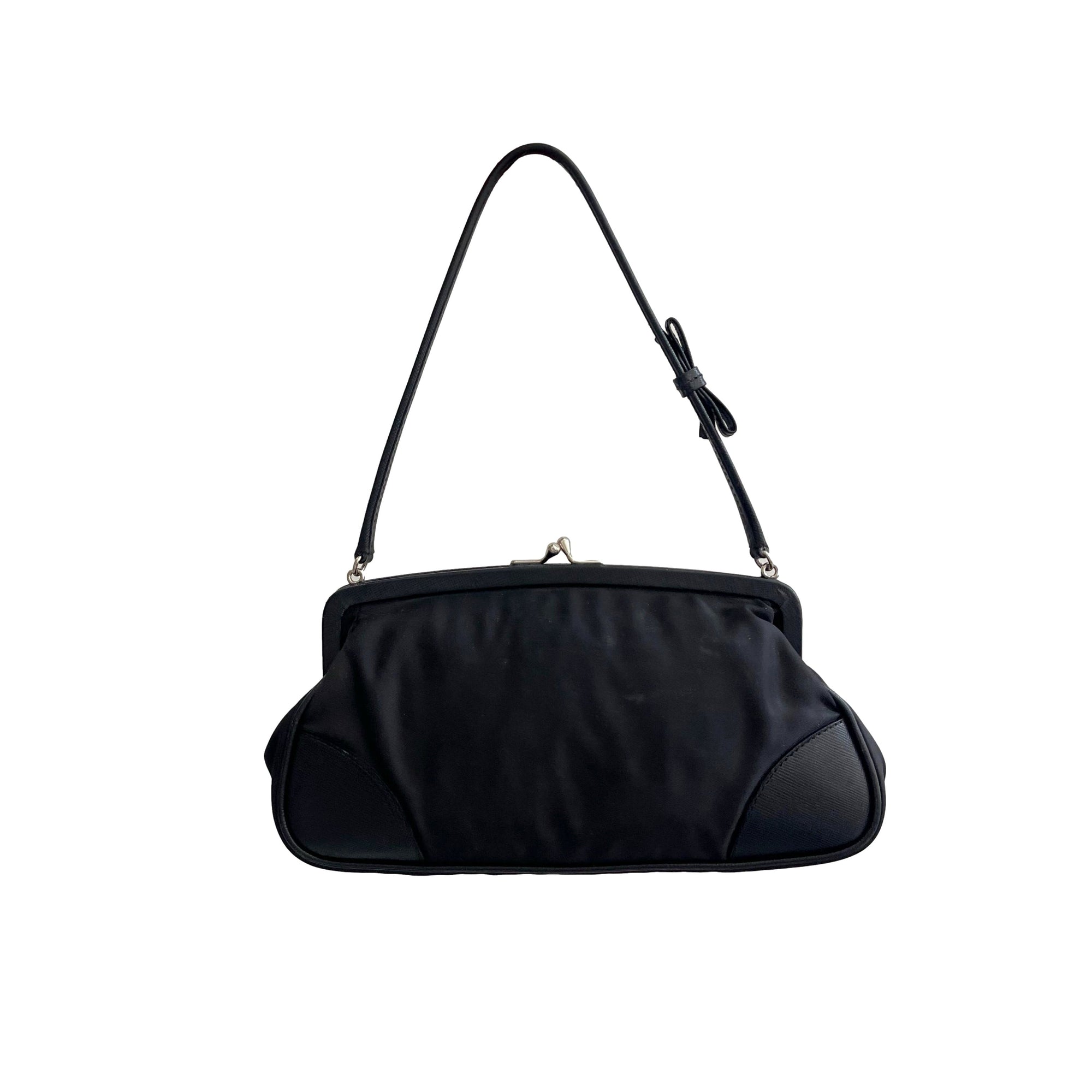 Prada Black Nylon Kiss Lock Shoulder Bag - Handbags