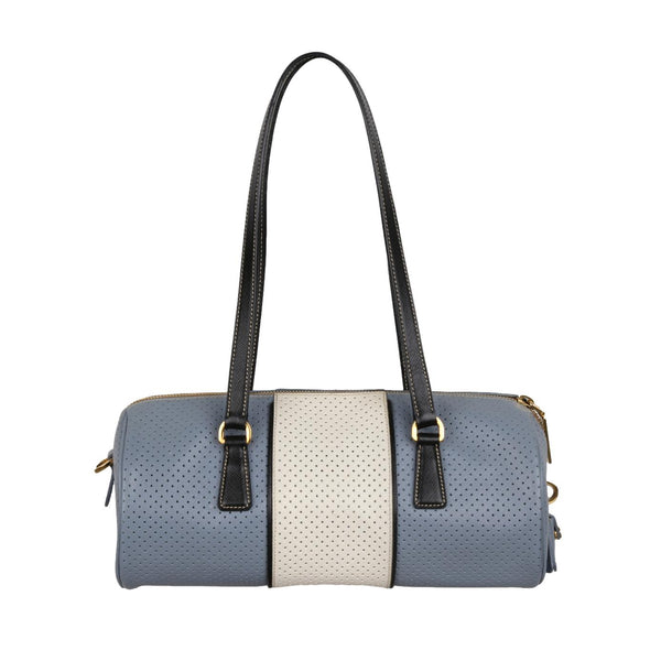 Prada Blue Perforated Cylinder Shoulder Bag - Handbags
