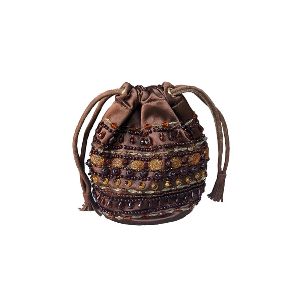 Prada Brown Beaded Mini Drawstring Bag - Handbags