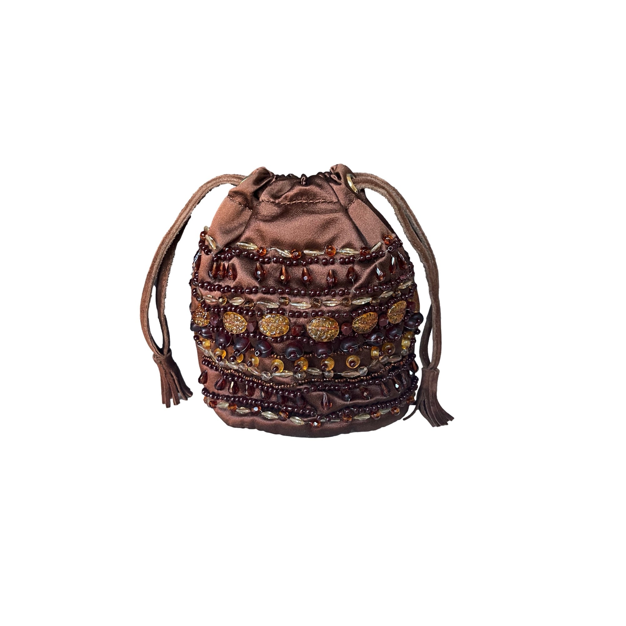 Prada Brown Beaded Mini Drawstring Bag - Handbags