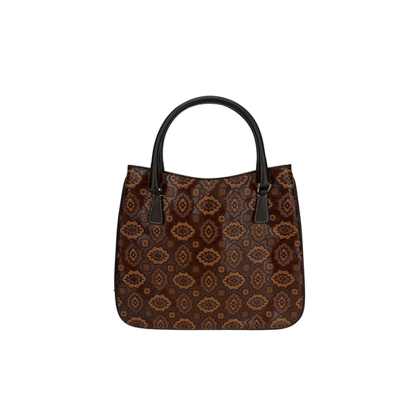 Prada Brown Brocade Top Handle Bag - Handbags