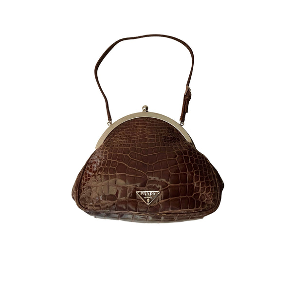 Prada Brown Croc Embossed Mini Bag - Handbags