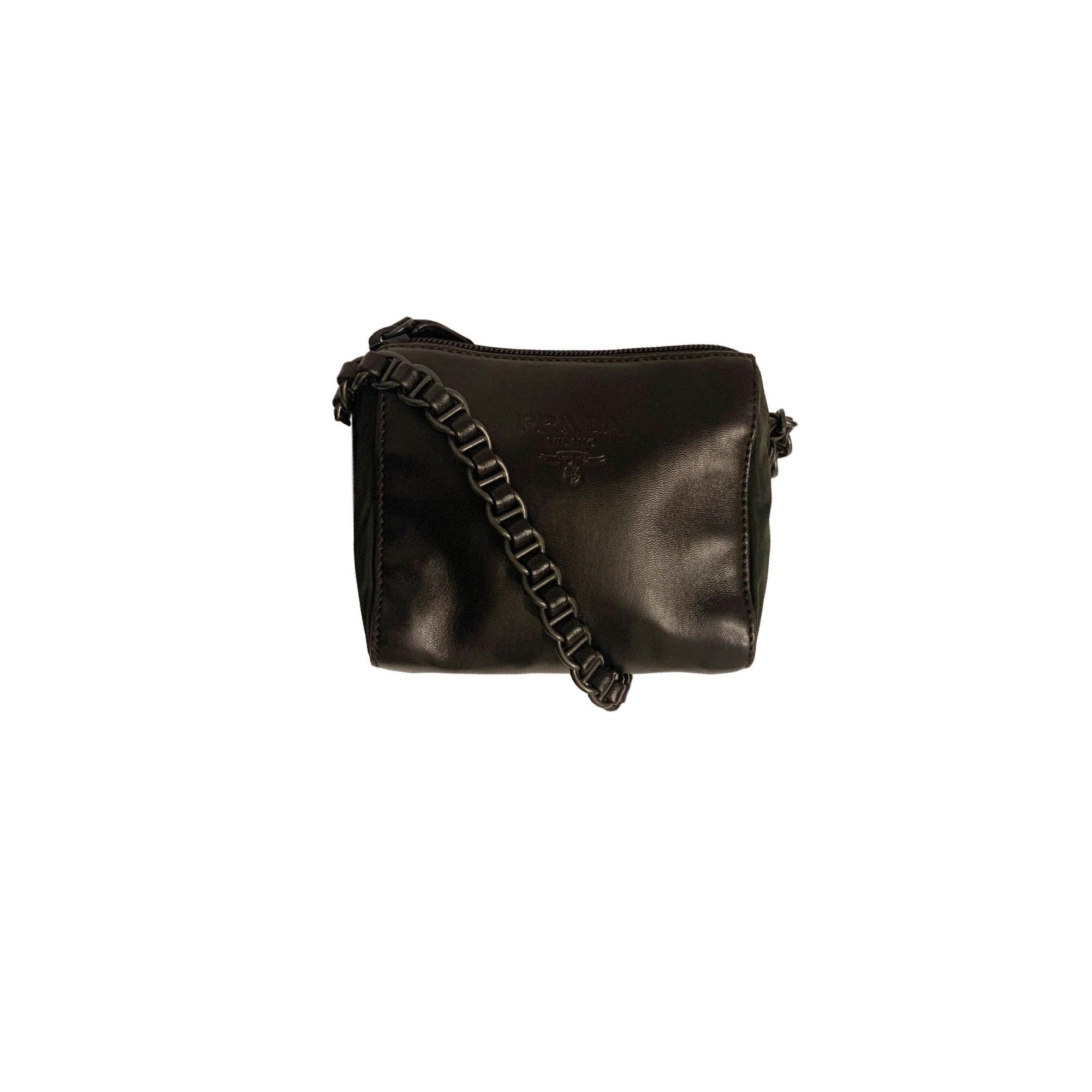Prada Brown Leather Mini Chain Bag - Handbags