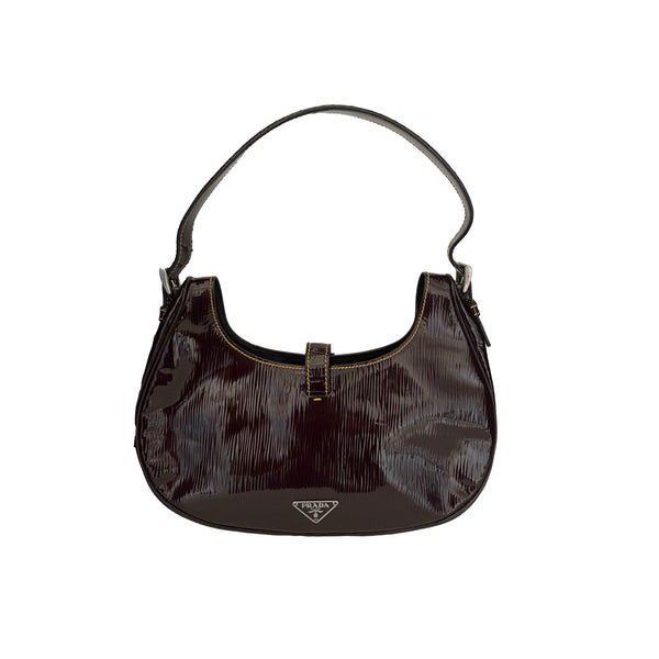 Prada Brown Patent Leather Shoulder Bag - Handbags