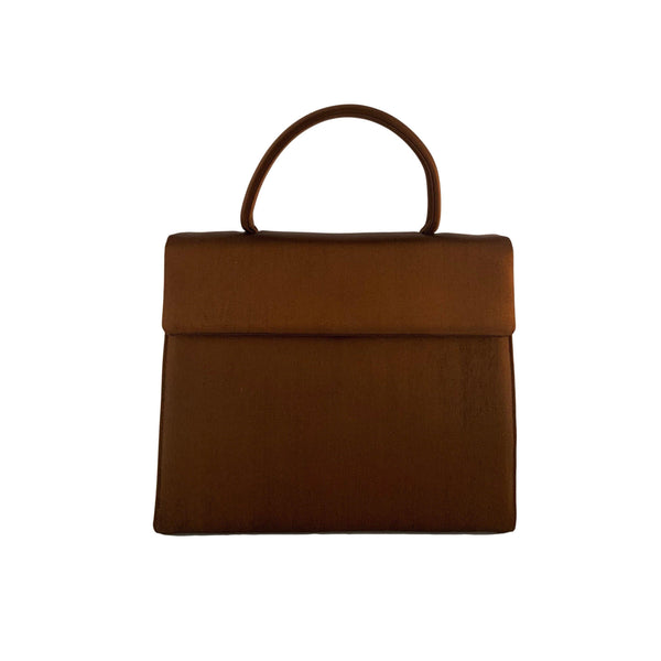 Prada Brown Satin Structured Top Handle - Handbags