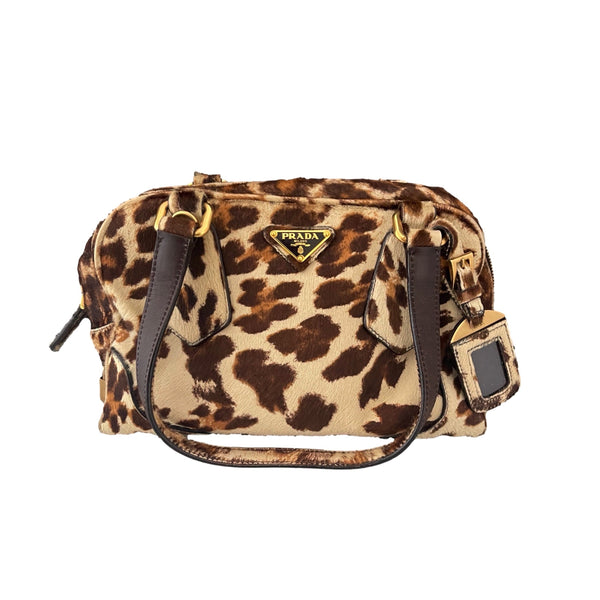 Prada Cheetah Calf Hair Double Strap Shoulder Bag - Handbags