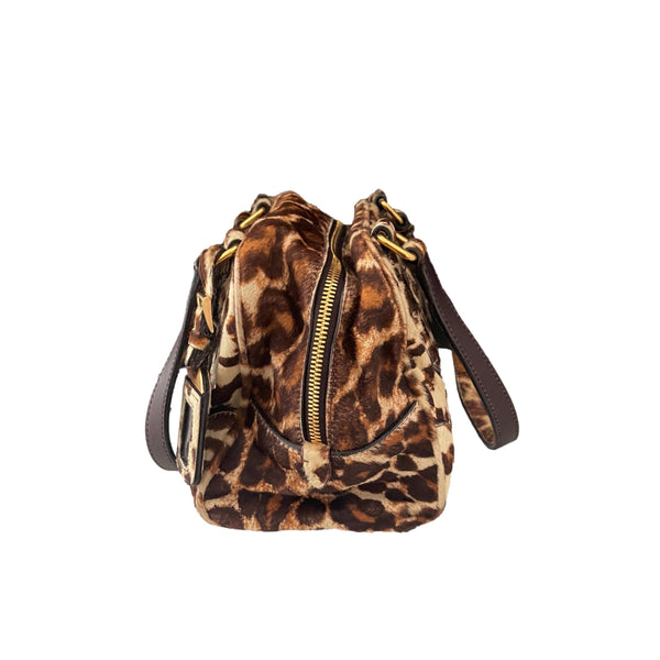 Prada Cheetah Calf Hair Double Strap Shoulder Bag - Handbags