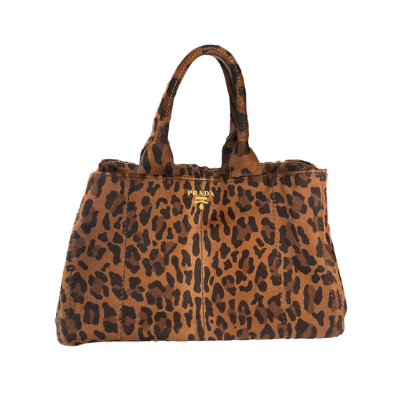 Prada Cheetah Calf Hair Jumbo Top Handle - Handbags