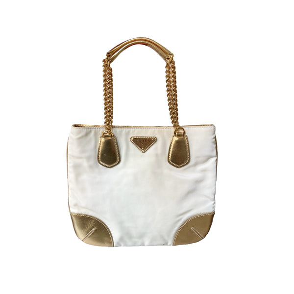 Prada Cream Chain Shoulder Bag - Handbags