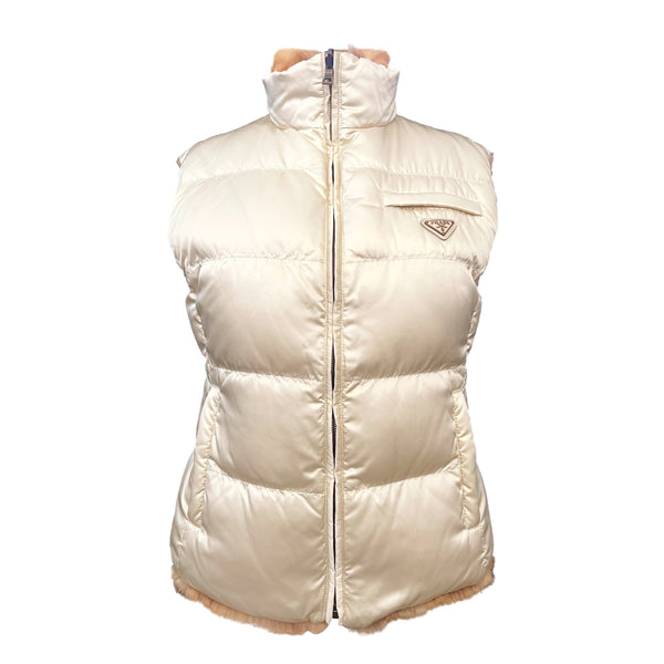 Prada Cream Reversible Puffer Vest - Apparel