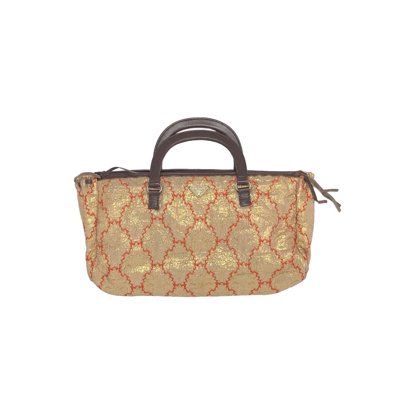 Prada Gold Textured Top Handle Bag - Handbags