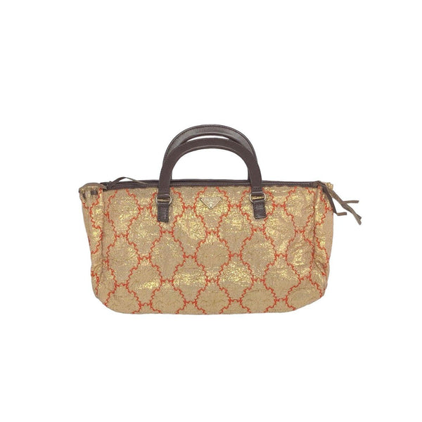 Prada Gold Textured Top Handle Bag - Handbags