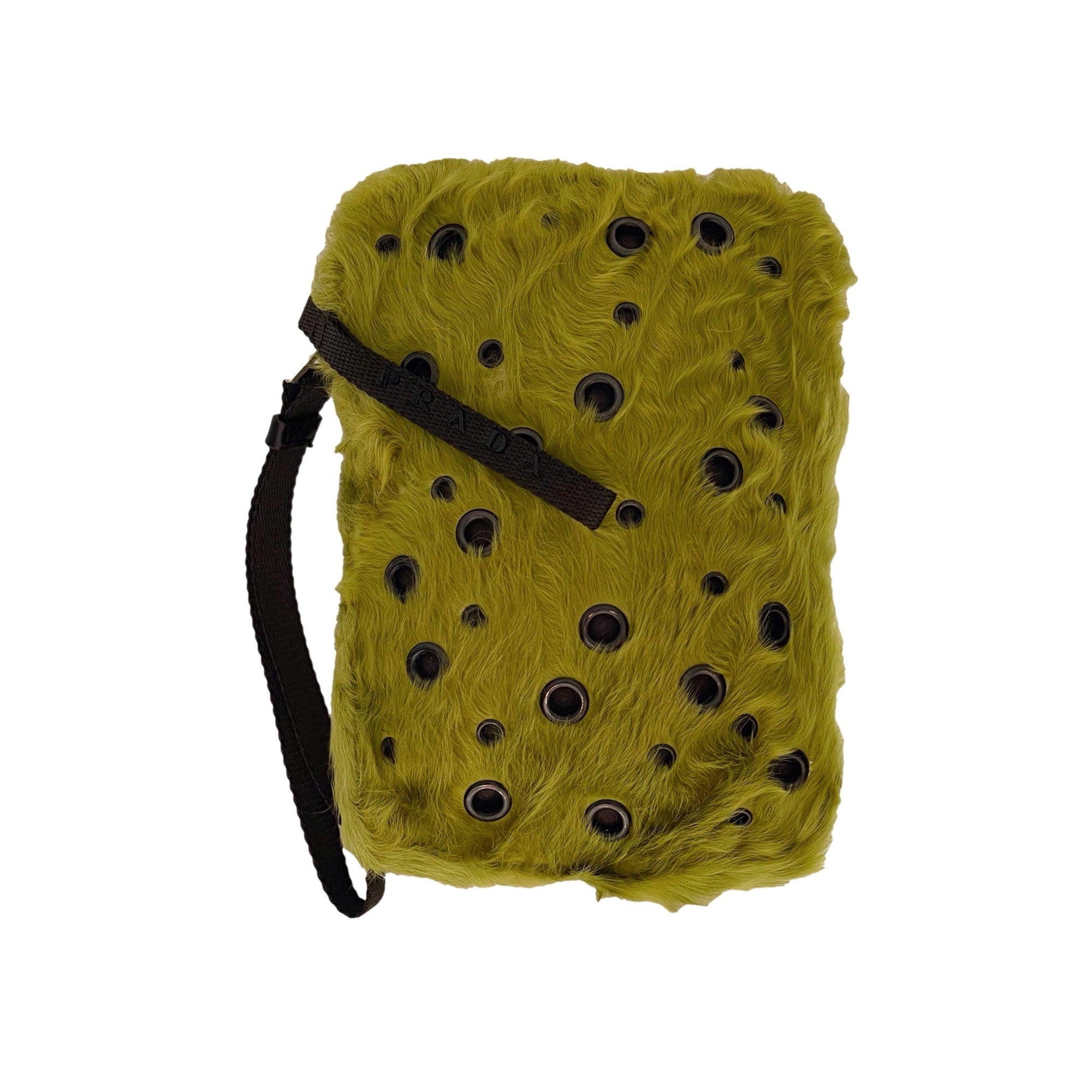 Prada Green Fur Rivet Wristlet - Handbags