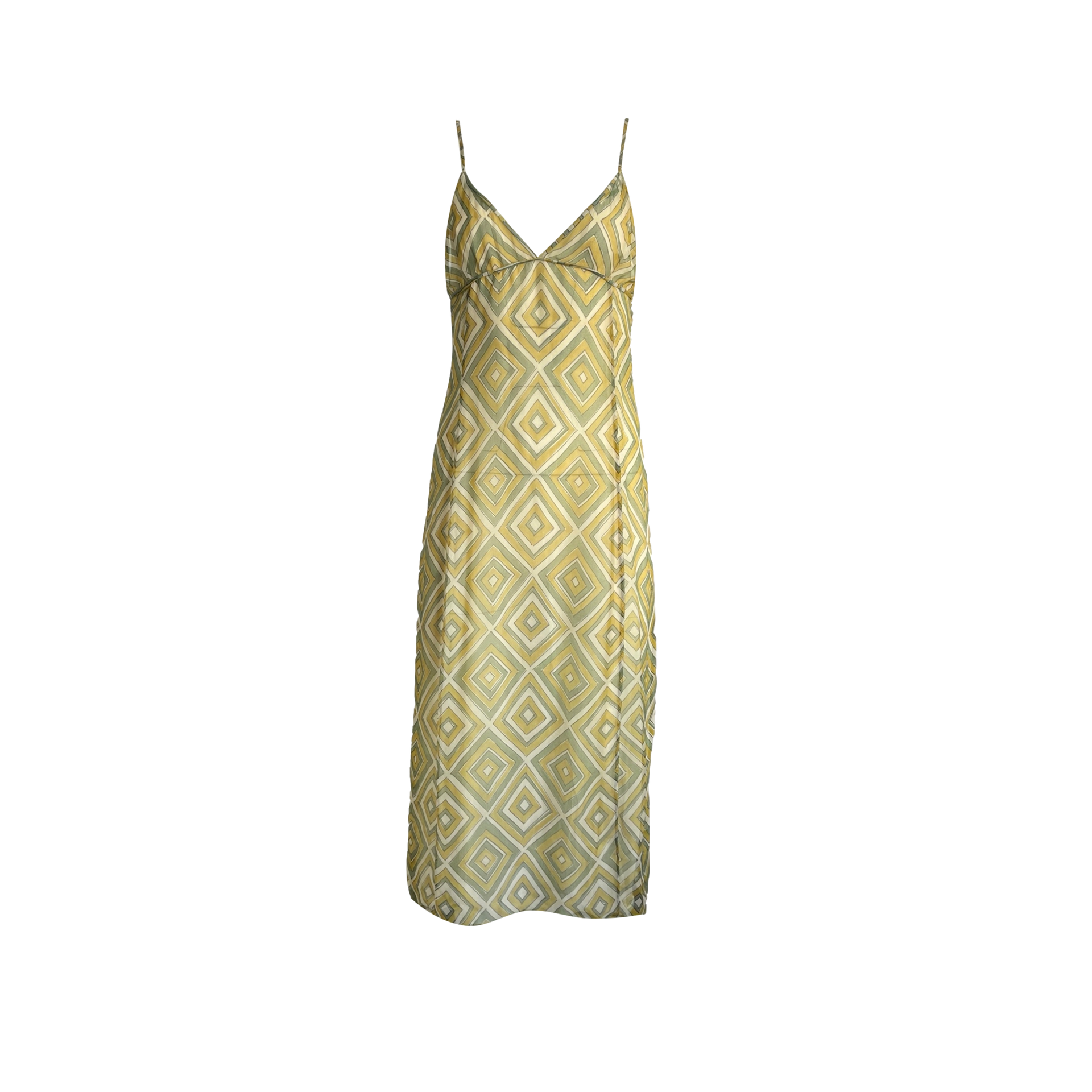 Prada Green Geo Print Silk Dress