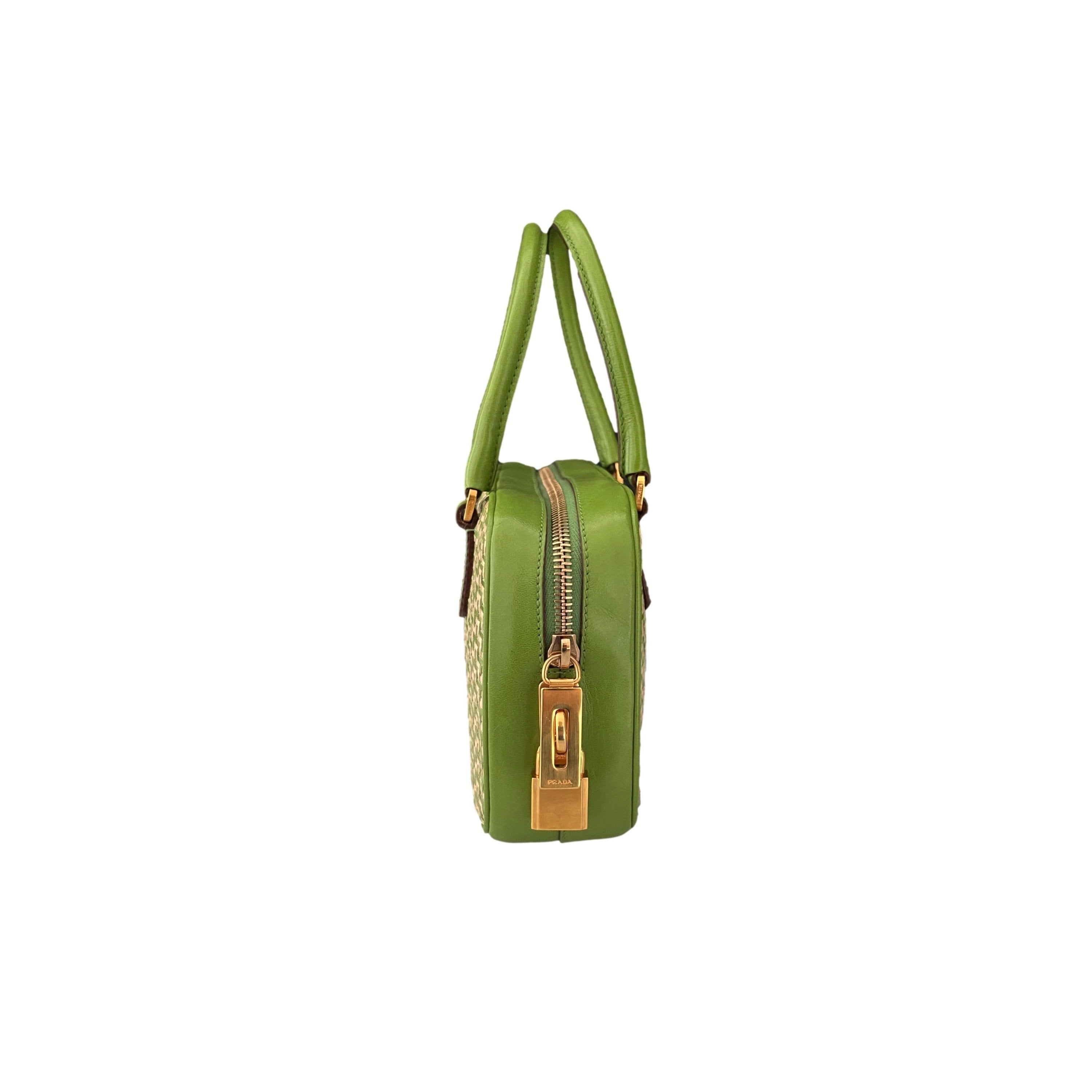 Treasures of NYC - Prada Green Woven Mini Top Handle