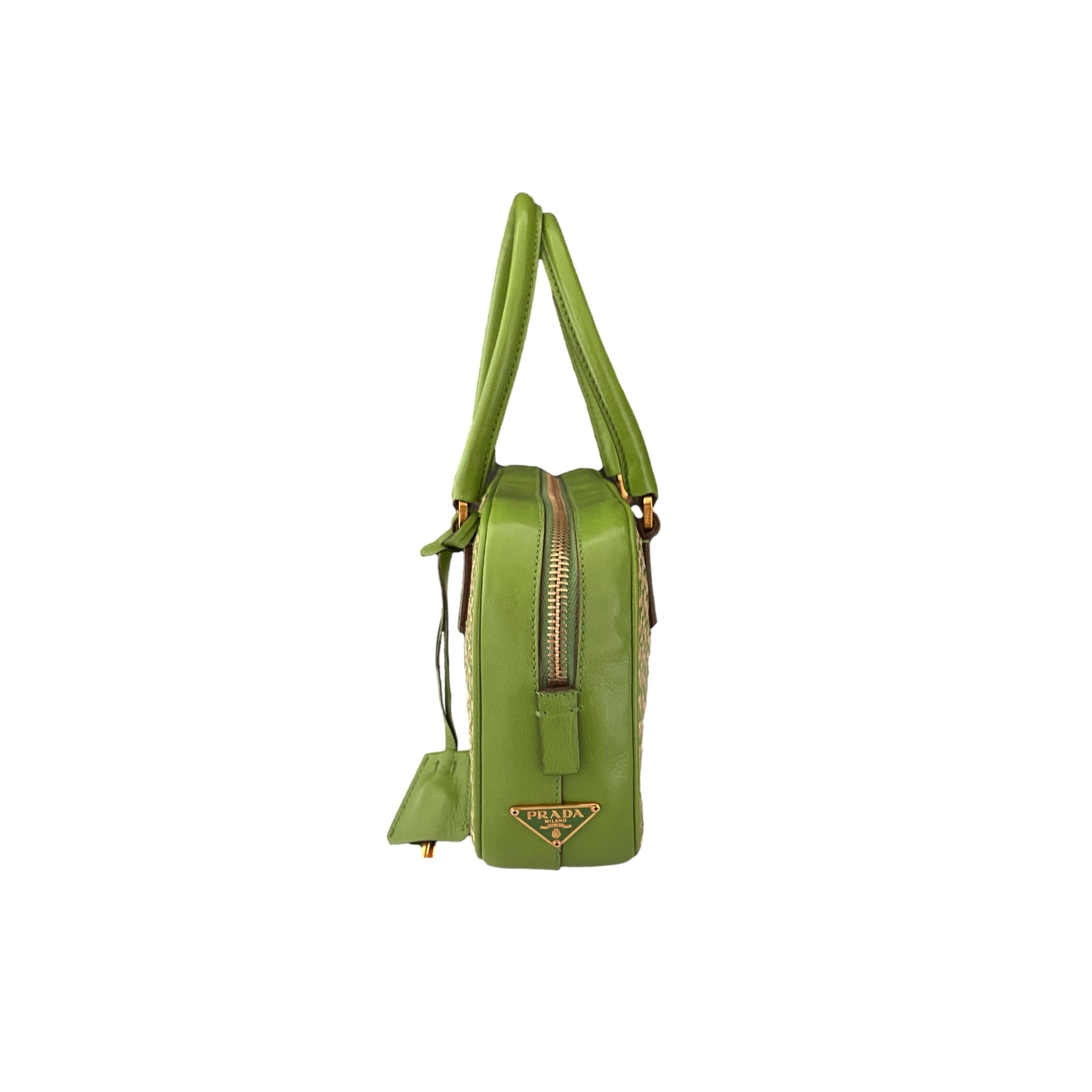 Treasures of NYC - Prada Green Woven Mini Top Handle