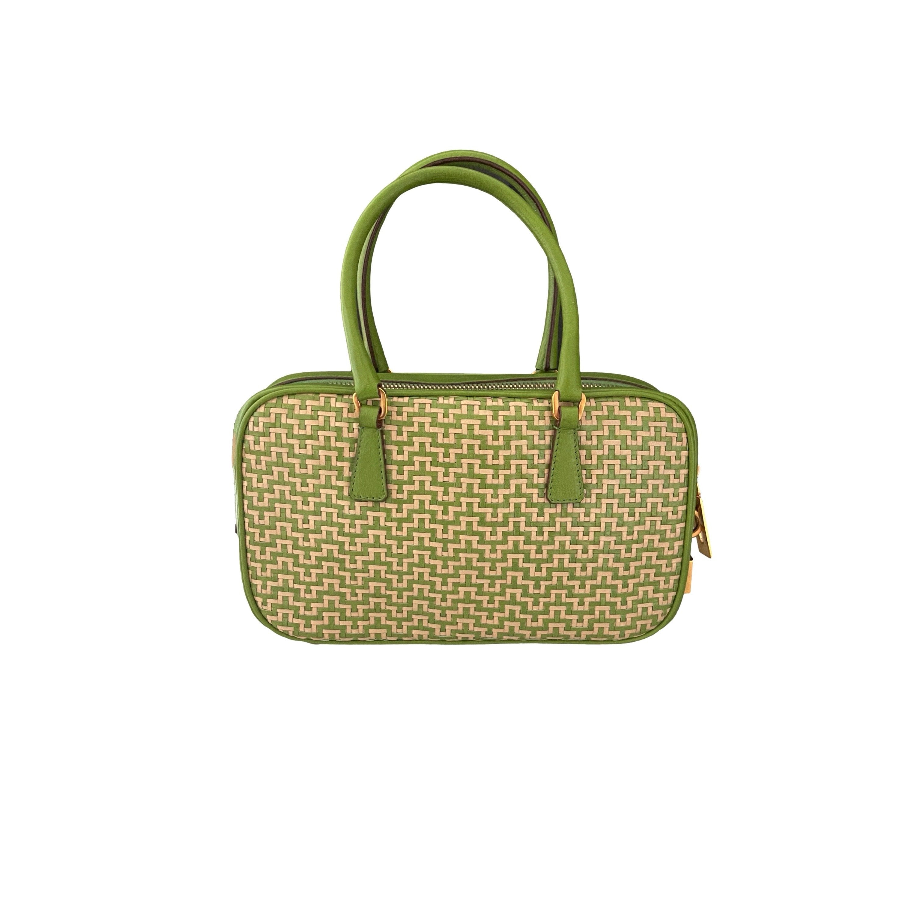 Treasures of NYC - Prada Green Woven Mini Top Handle