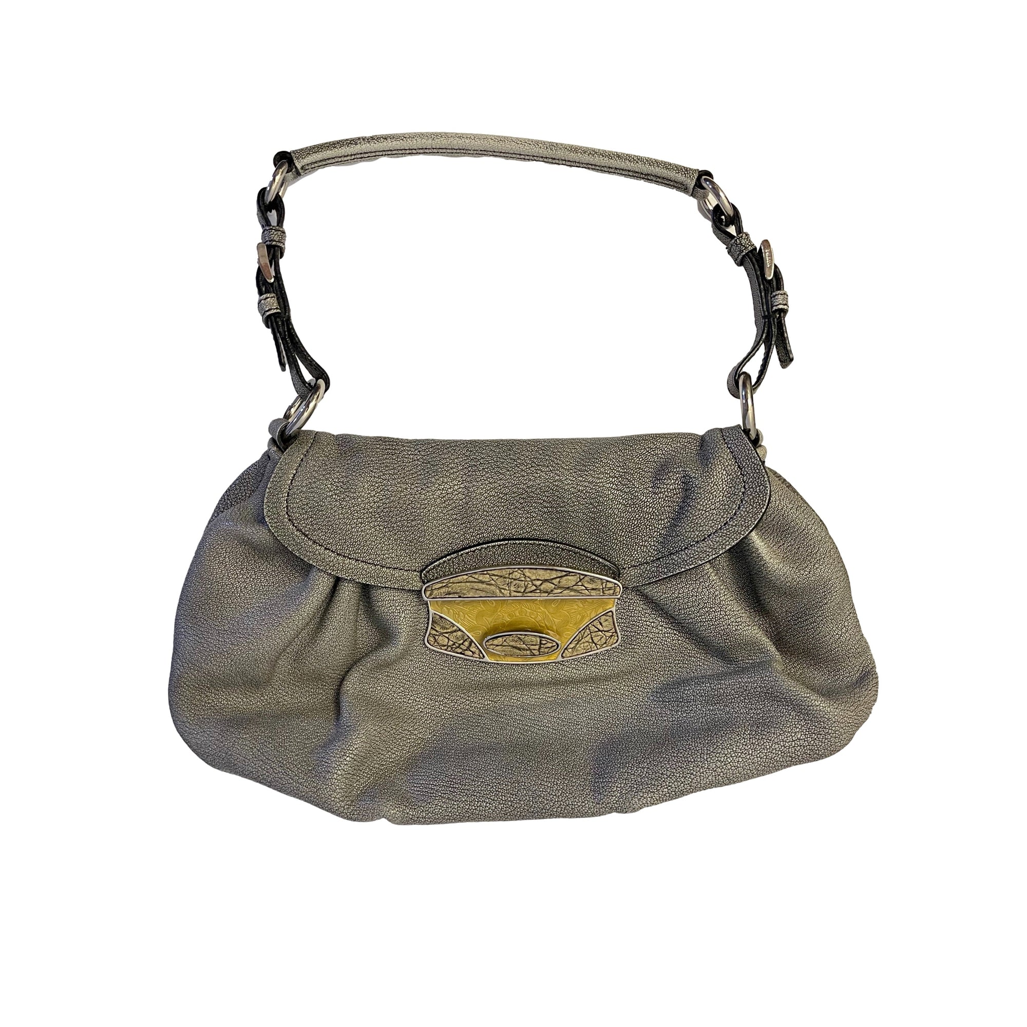 Prada Grey Leather Shoulder Bag - Handbags