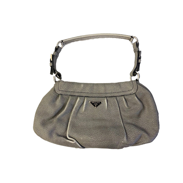Prada Grey Leather Shoulder Bag - Handbags