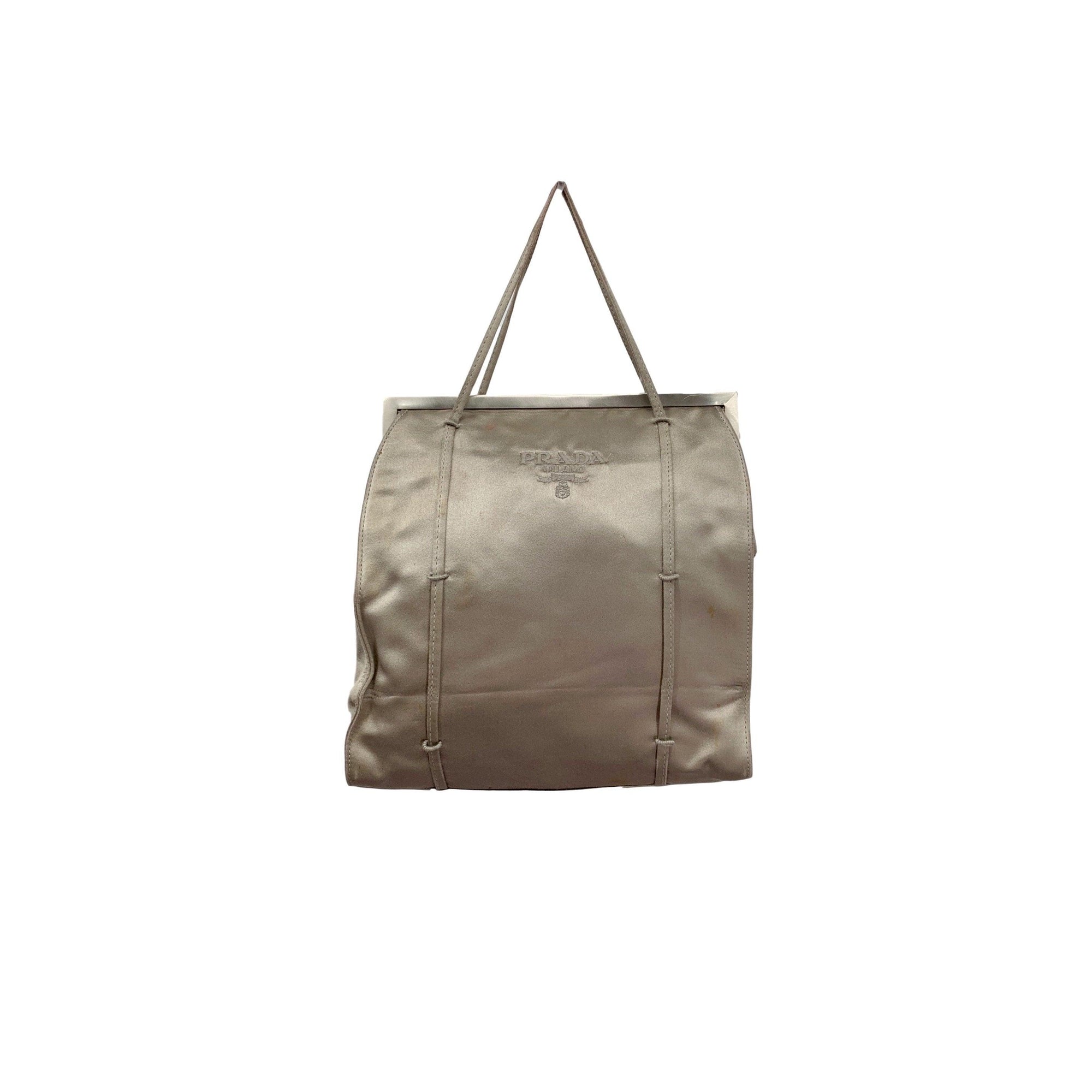 Prada Grey Satin Top Handle Bag - Handbags