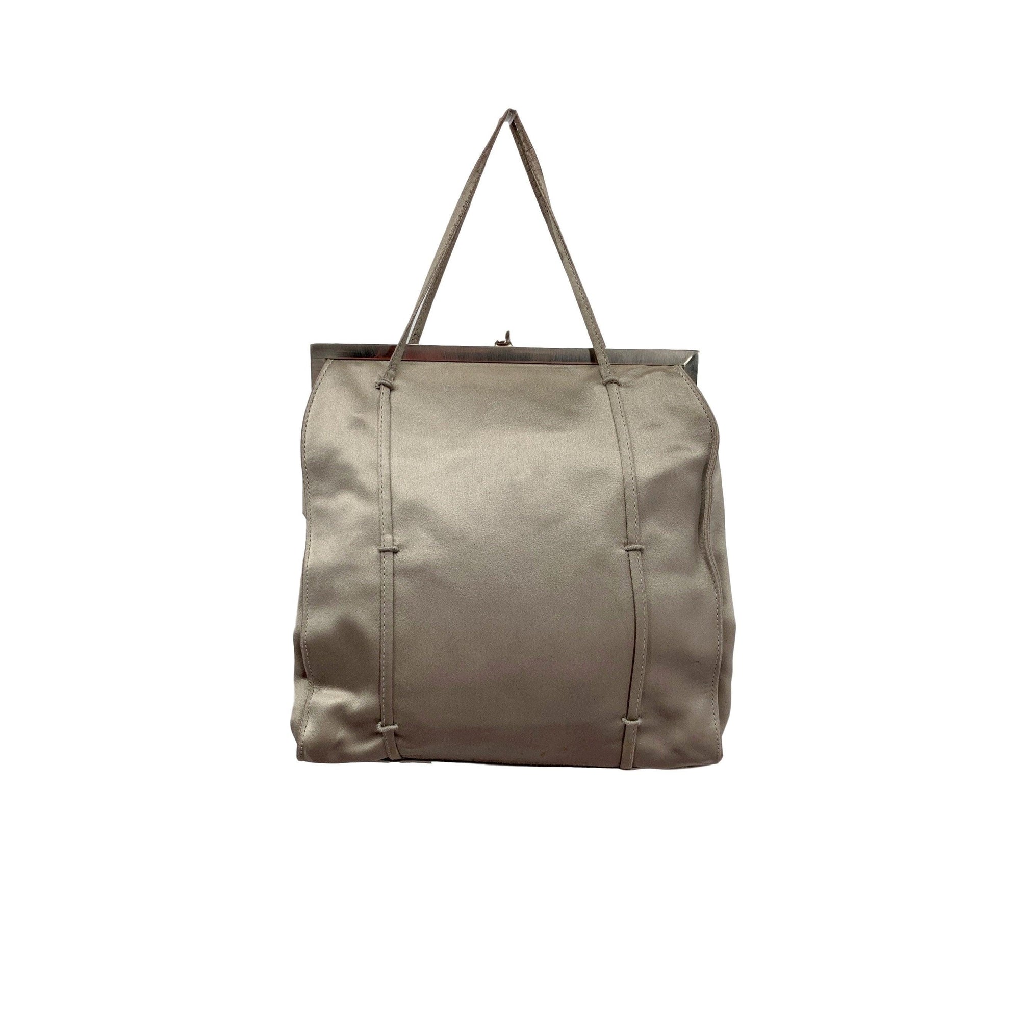 Prada Grey Satin Top Handle Bag - Handbags