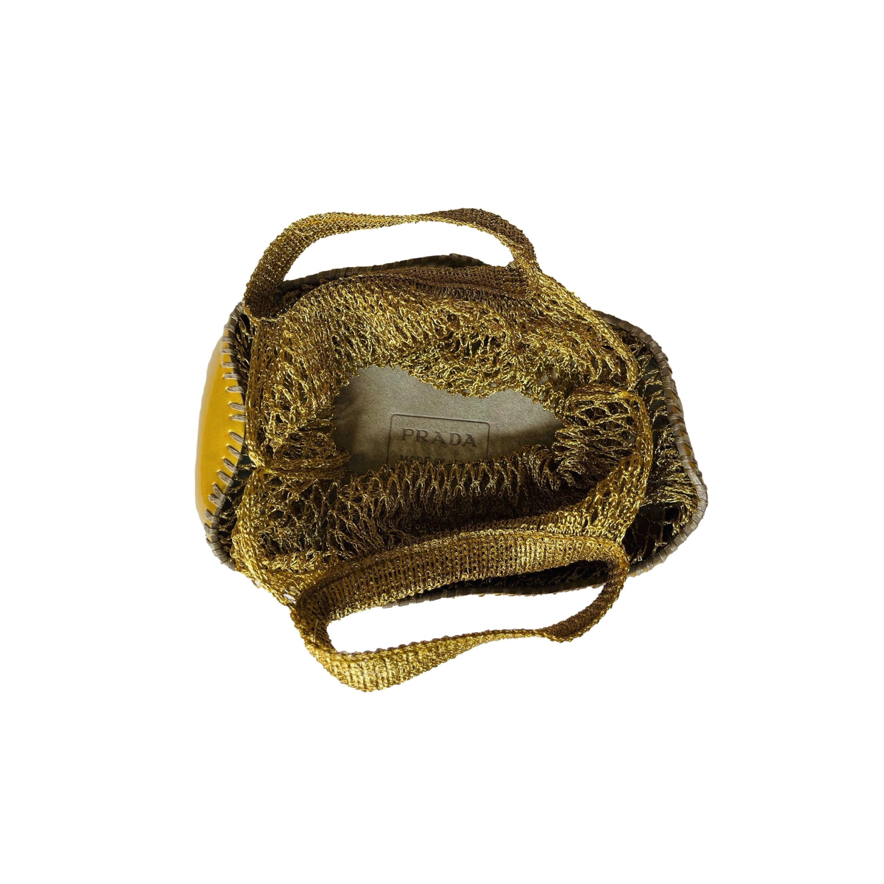 PRADA ゴールドメッシュバッグ Treasures of NYC - Prada Metallic Yellow Net Micro Bag