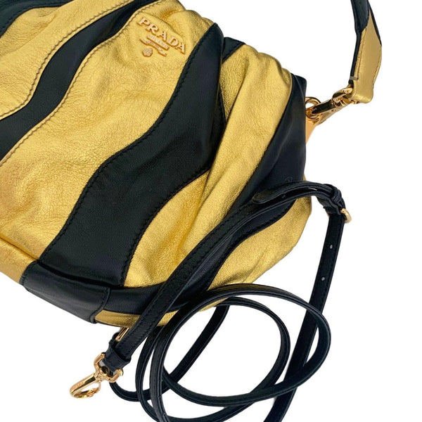 Prada Mini Black and Gold Leather Striped 2way Bag - 
