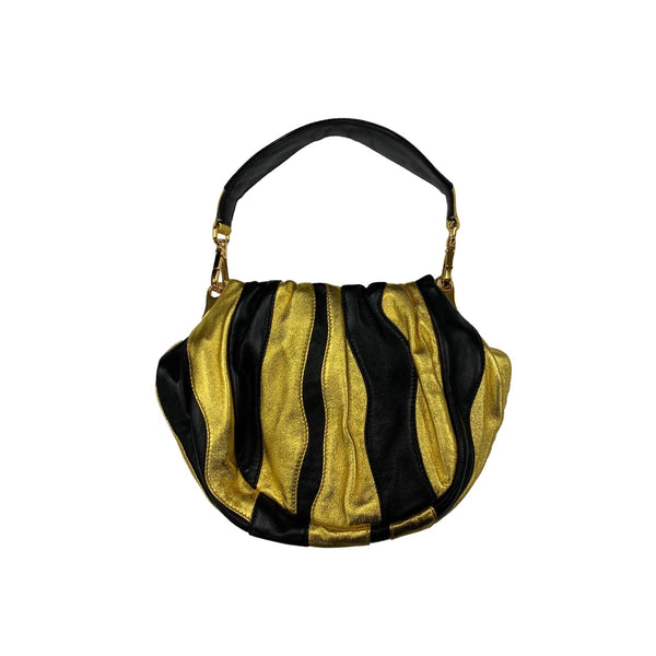 Prada Mini Black and Gold Leather Striped 2way Bag - 