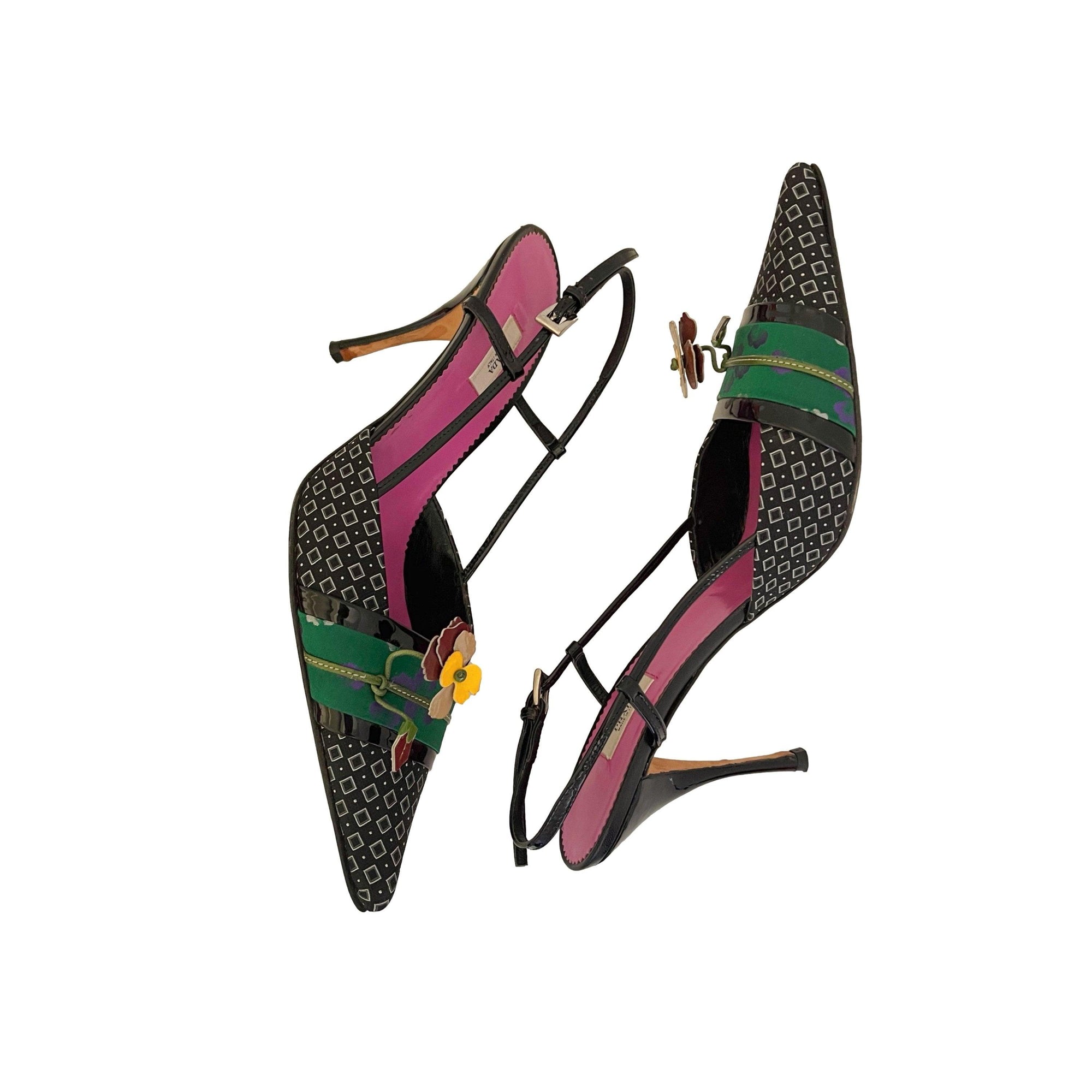 Prada Multicolor Floral Slingback Heels - Shoes