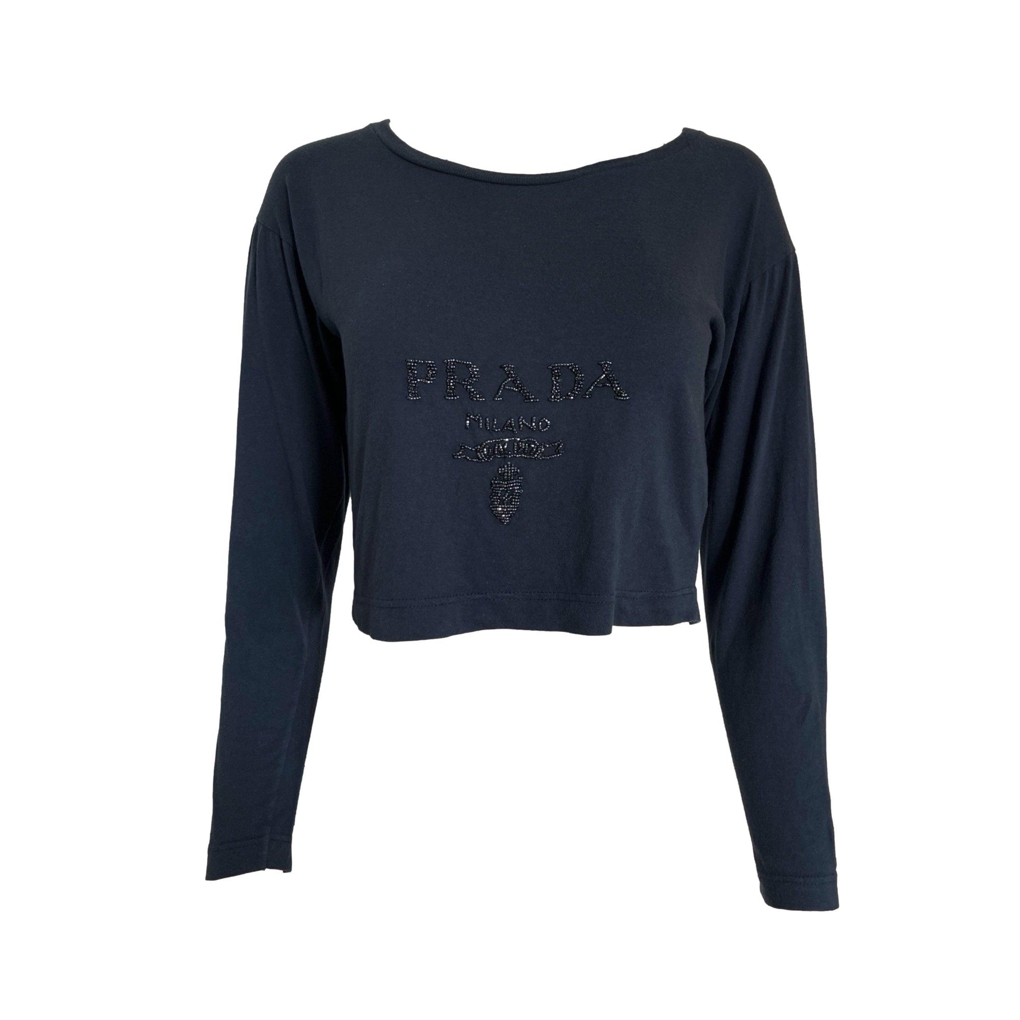 Prada Navy Beaded Logo Crop Top - Apparel