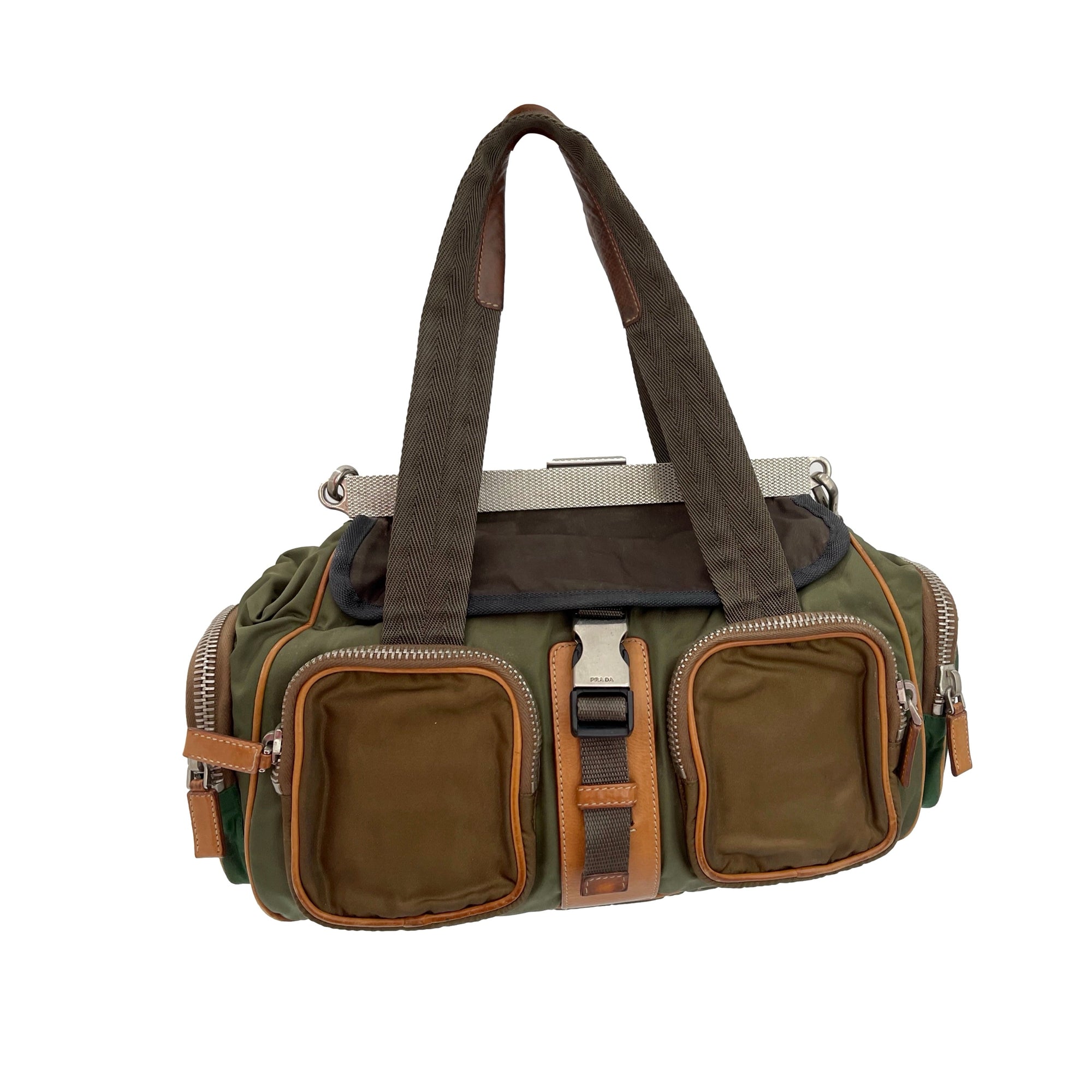 Prada Olive Nylon Chain Shoulder Bag - Handbags