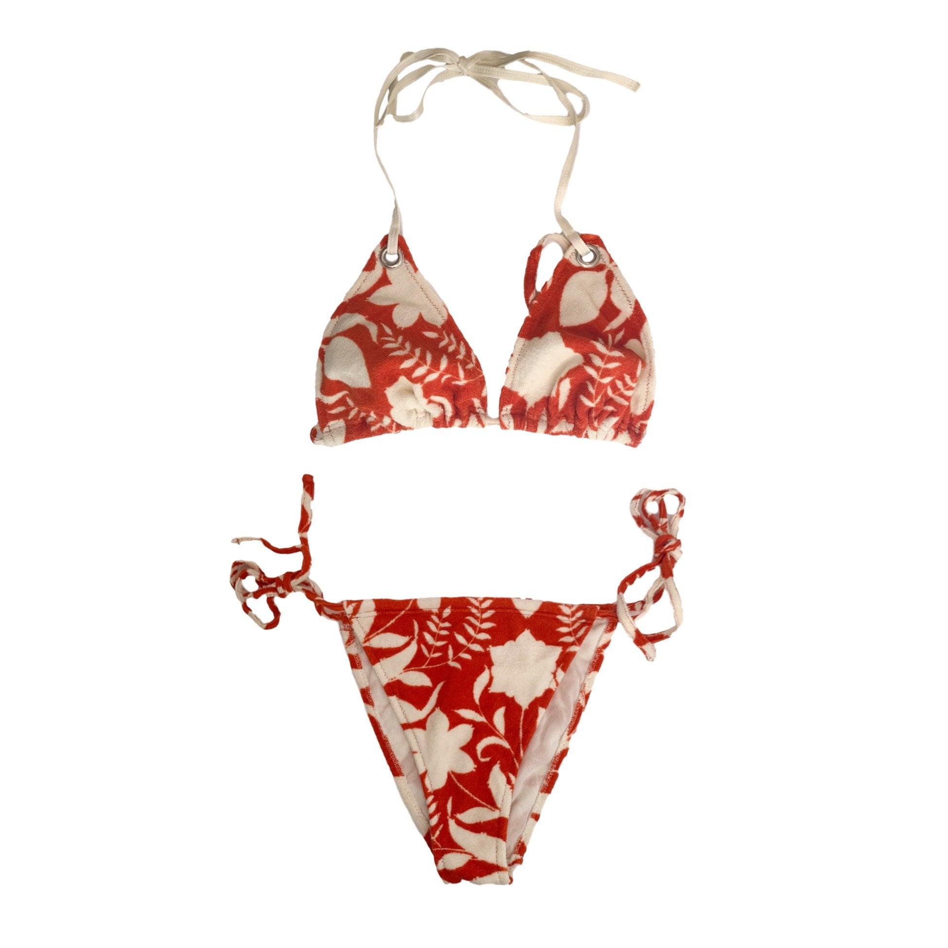 Prada Orange Floral Print Logo Bikini - Swimwear