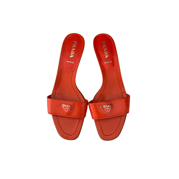 Prada Orange Logo Kitten Heels - Shoes