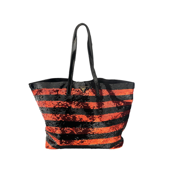 Prada Orange Sequin Stripe Tote Bag - Handbags