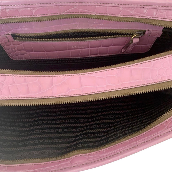 Prada Pink Croc Top Handle Bag - Handbags