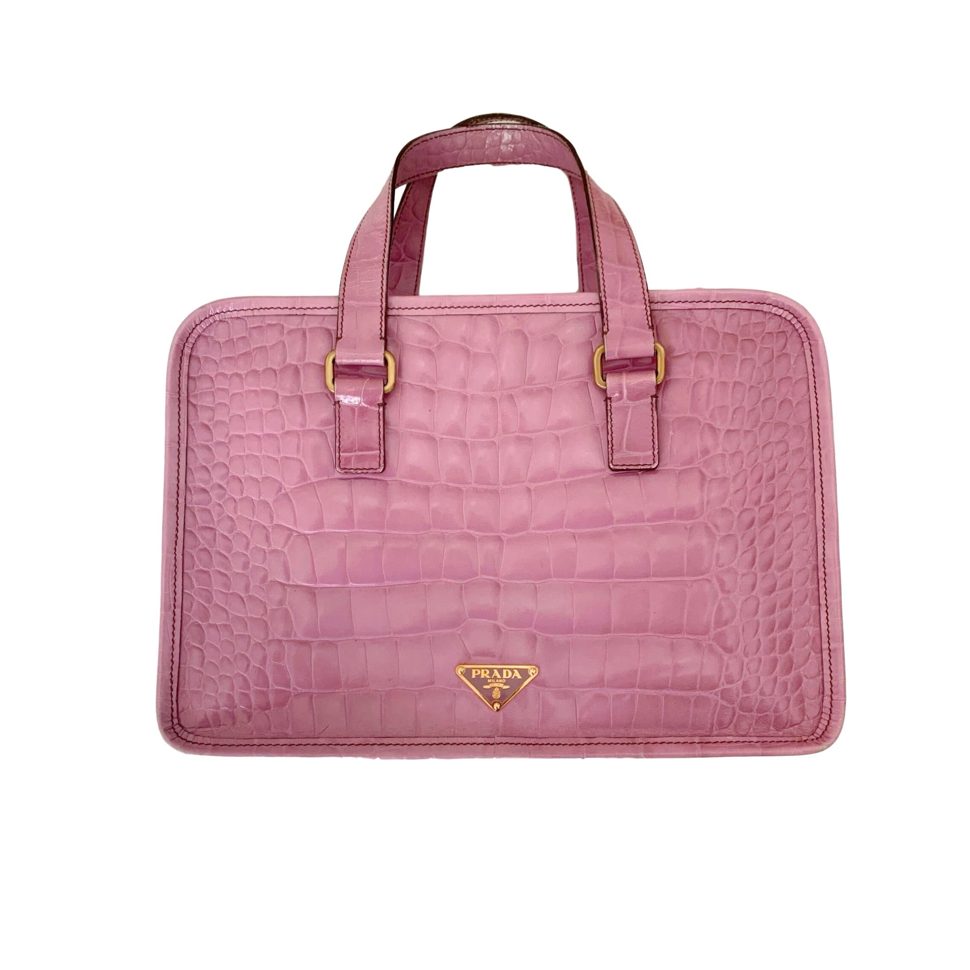 Prada Pink Croc Top Handle Bag - Handbags