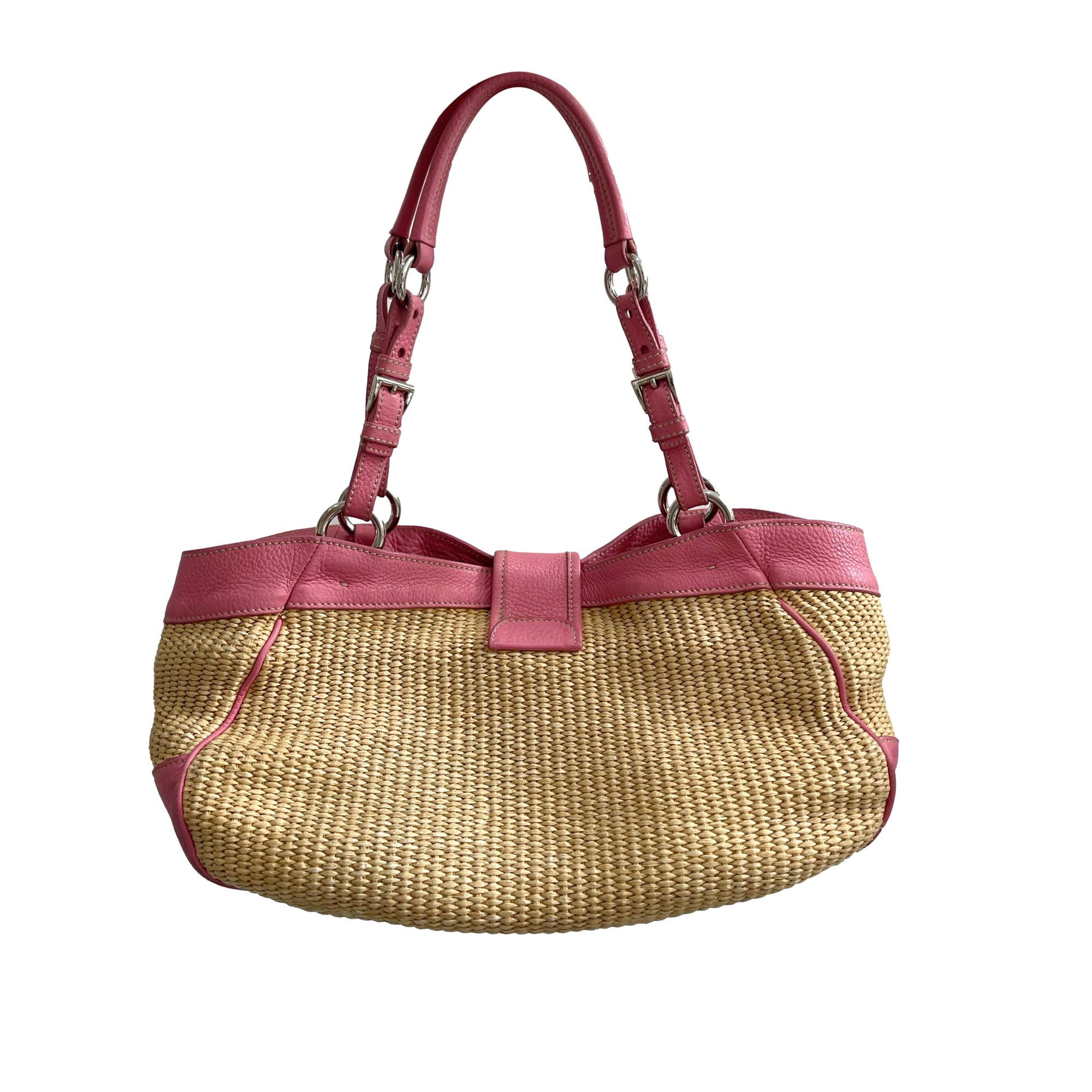 Prada Pink Raffia Basket Bag - Handbags