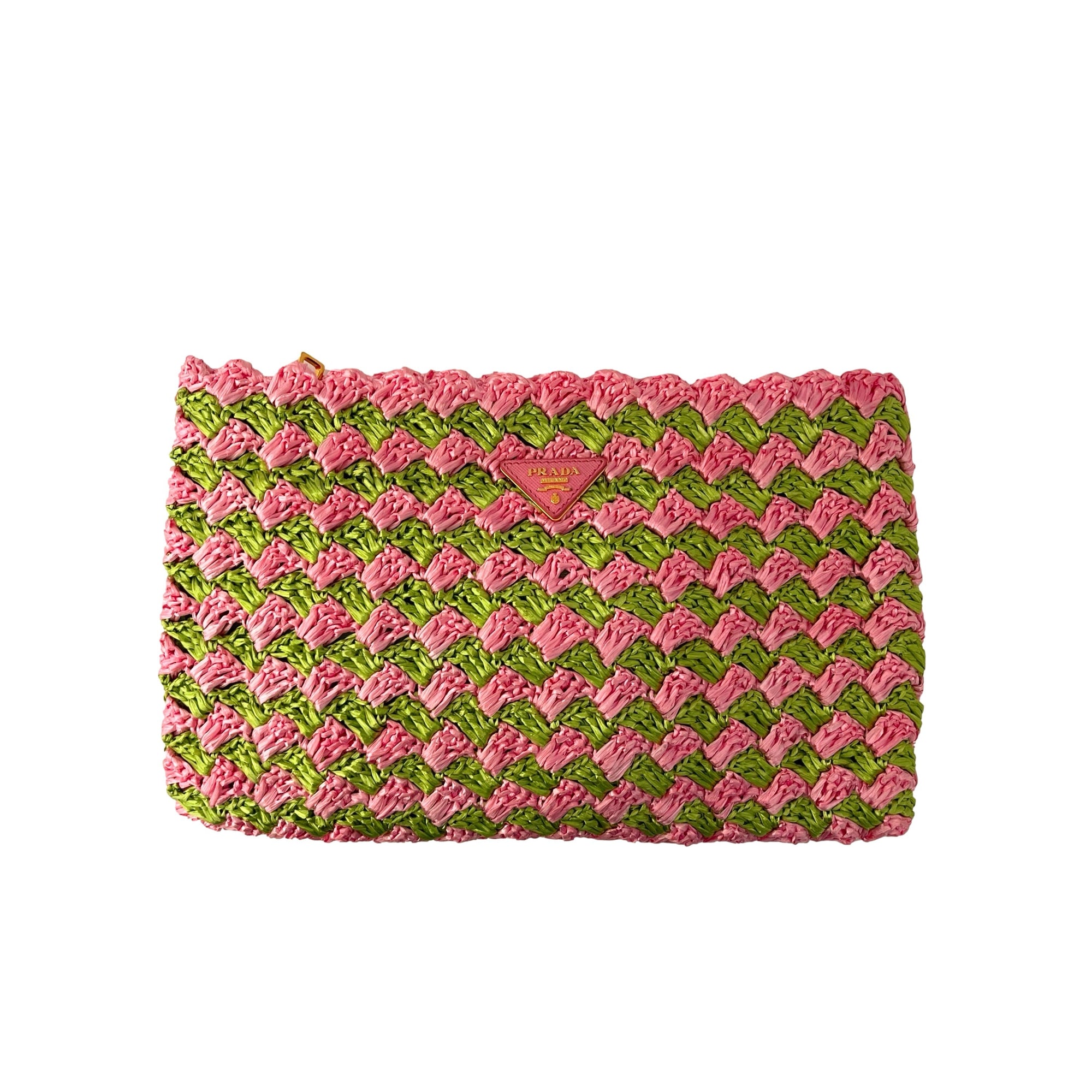 Prada Pink Raffia Woven Clutch - Handbags