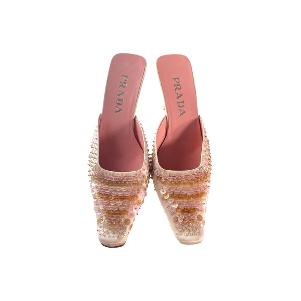 Prada Pink Sequin Kitten Heels - Shoes