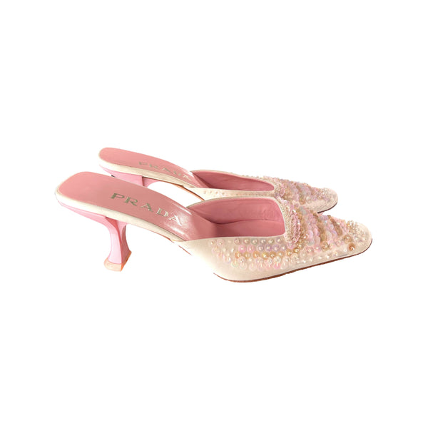 Prada Pink Sequin Kitten Heels - Shoes