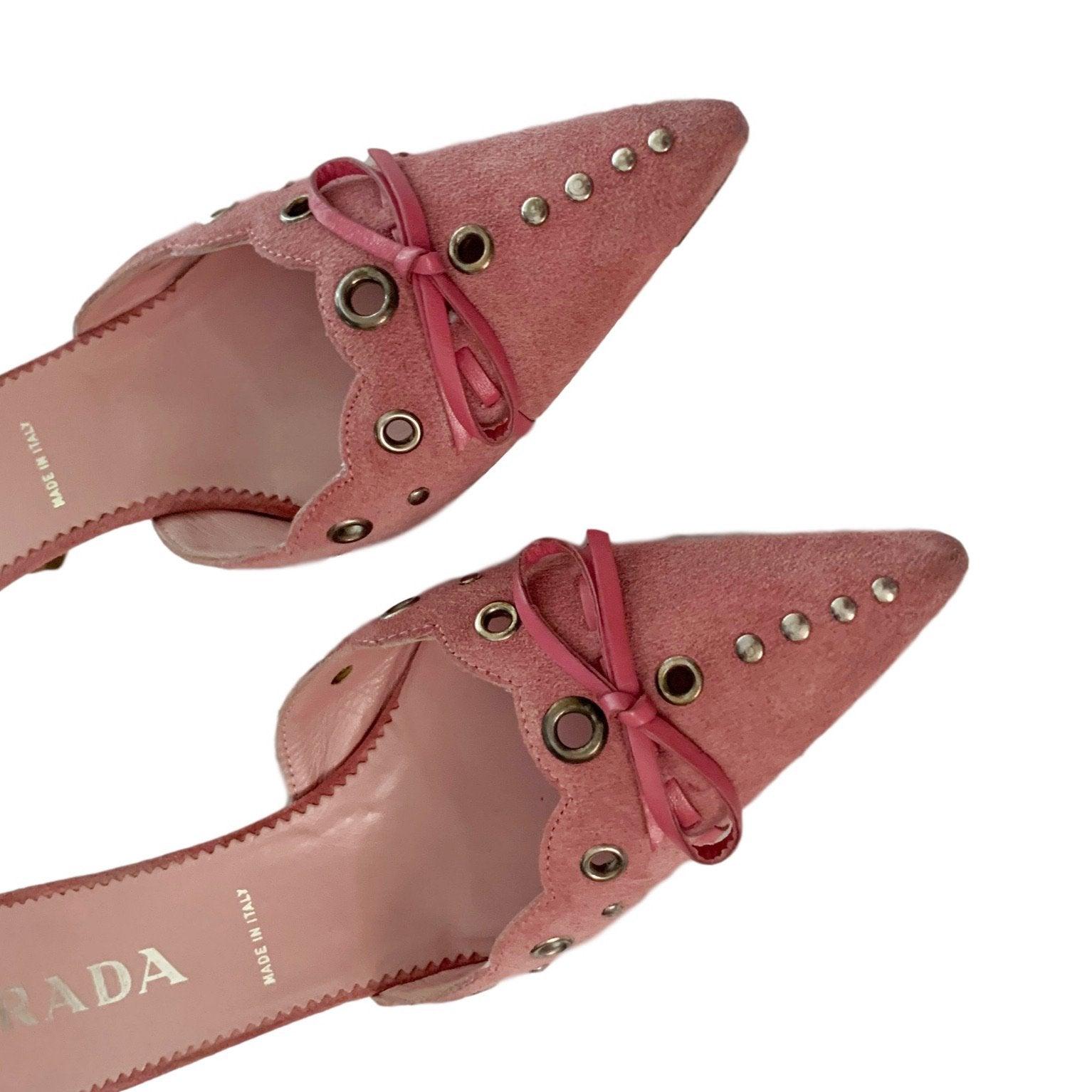 Prada Pink Suede Logo Kitten Heels - Shoes