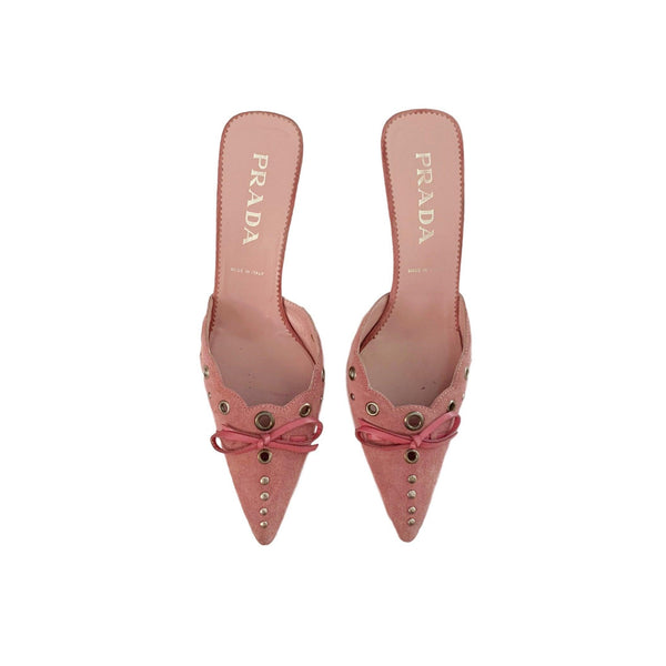 Prada Pink Suede Logo Kitten Heels