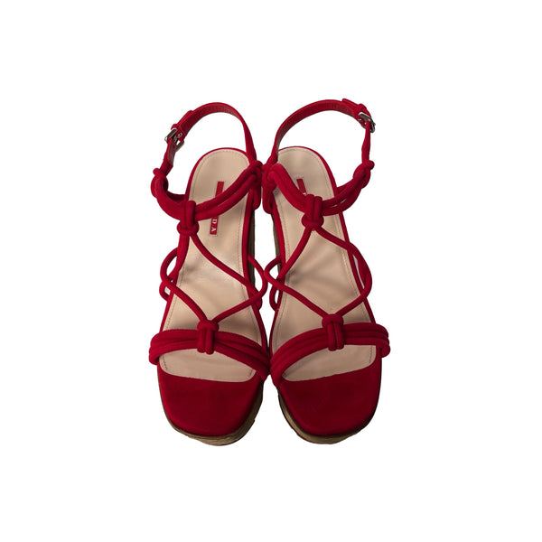 Prada Red Basket Chunky Heels - Shoes