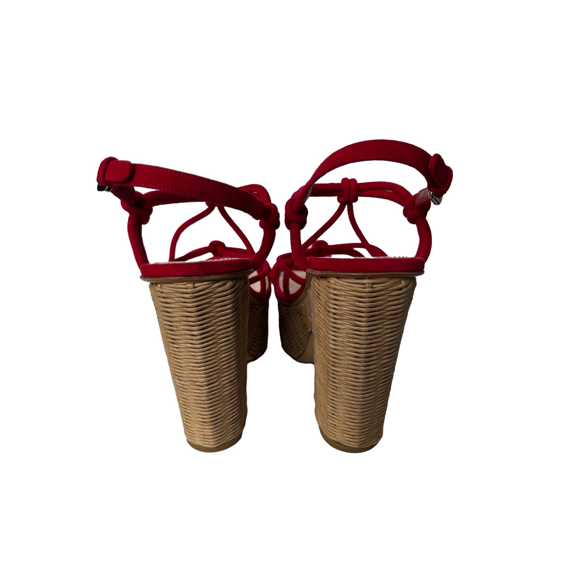 Prada Red Basket Chunky Heels - Shoes